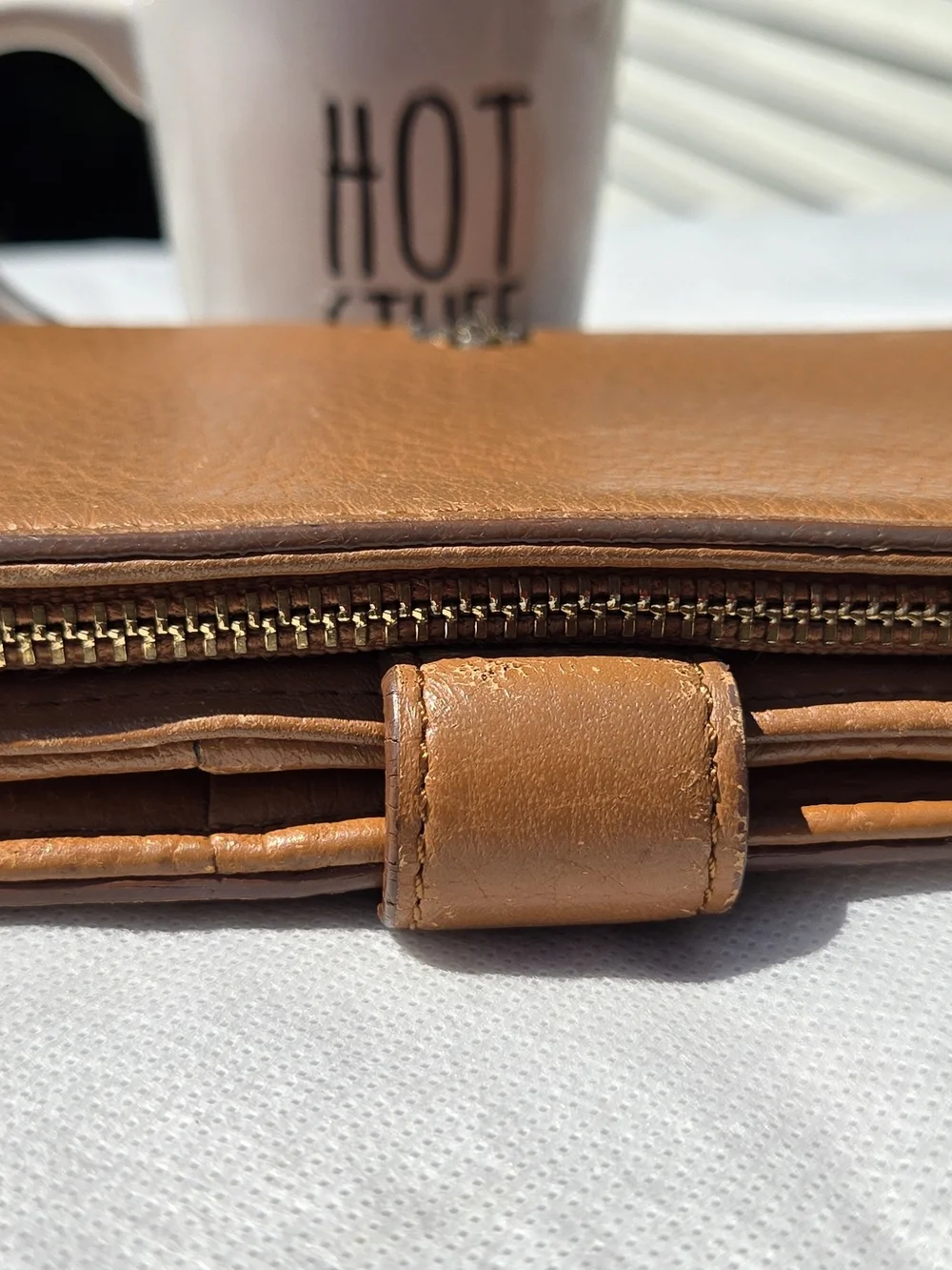 GUC Cole Haan Brown Pebbled Leather Wallet Clutch with Silver Logo